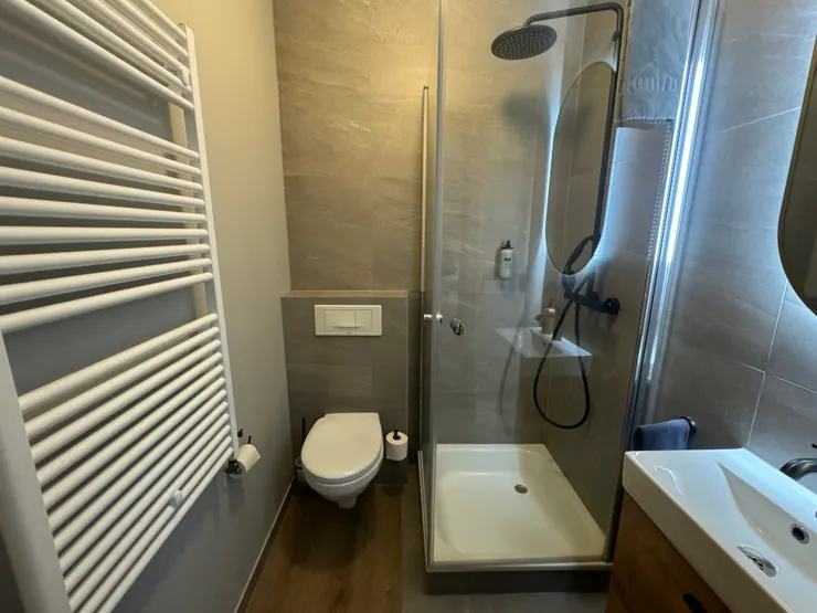 浴室的設備俱全,只是連我這亞洲小女子都覺轉身困難。