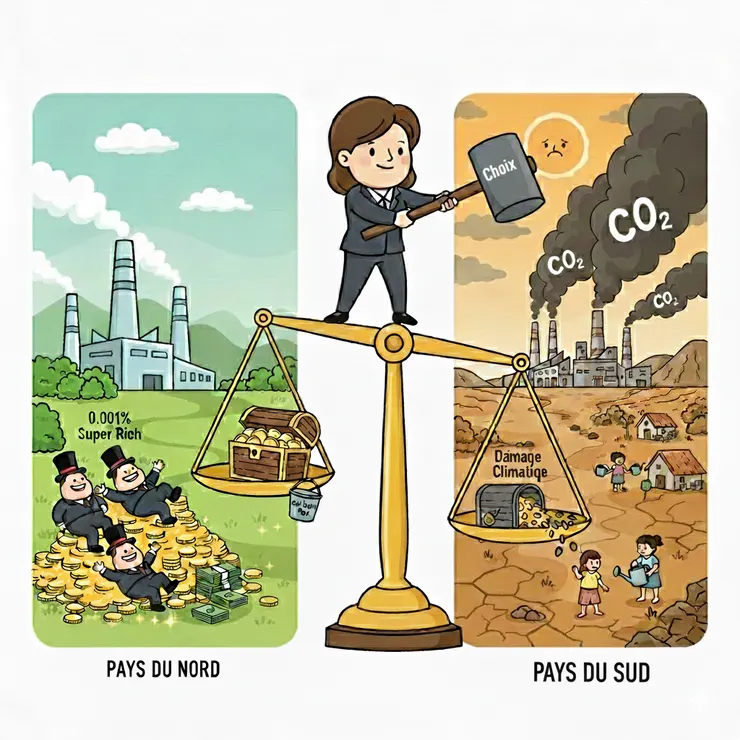 北方國家承諾在國內進行減碳，但其實他們是將汙染的責任和地理位置輸出給了發展中國家，從中獲取利潤，但卻聲稱自己在國內是環保的。