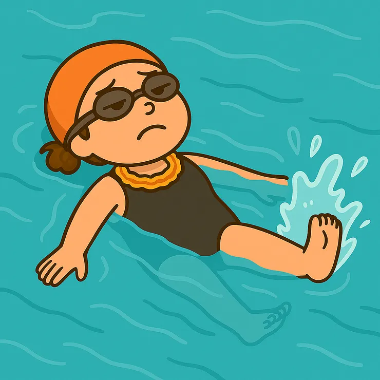 仰式雖然看起來很輕鬆,但實際上一邊拼命踢水,我心裡一邊崩潰:『這腳到底要踢到什麼時候才到邊啦?!』😂 踢到快虛脫,常常直接放棄站起來休息。有時乾脆用走的,有時偷偷踢蛙腳混過去,哈哈哈~偷懶我應該最拿手吧?🤣