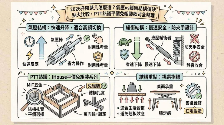2026升降茶几怎麼選？氣壓vs緩衝結構優缺點大比較，PTT熱議平價免組裝款式全整理 ✨