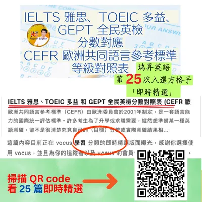 25 次即時精選 / 雅思多益英檢的 CEFR 等級對照表