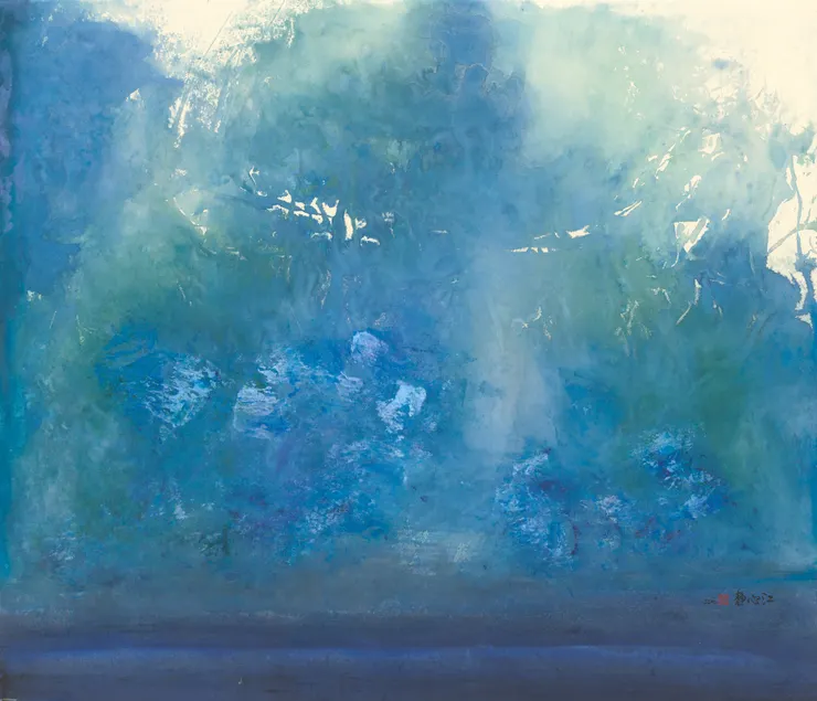 2023-江心靜-海洋心象- 遇見你是一首藍色的詩- 82×96 cm-水墨設色紙本