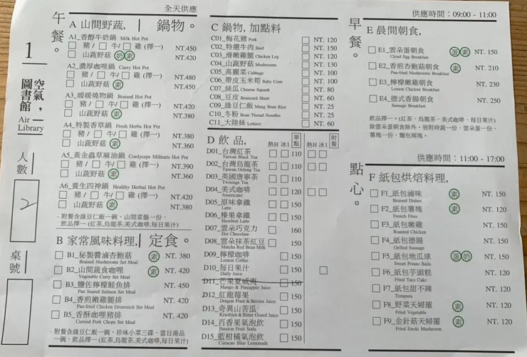 空氣圖書館菜單