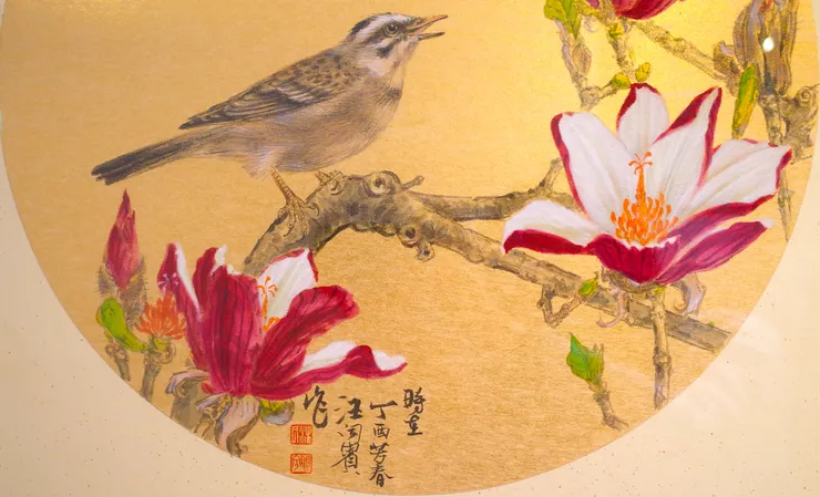 〈山雀鳴鈴／辛夷花開〉局部－白頰山雀