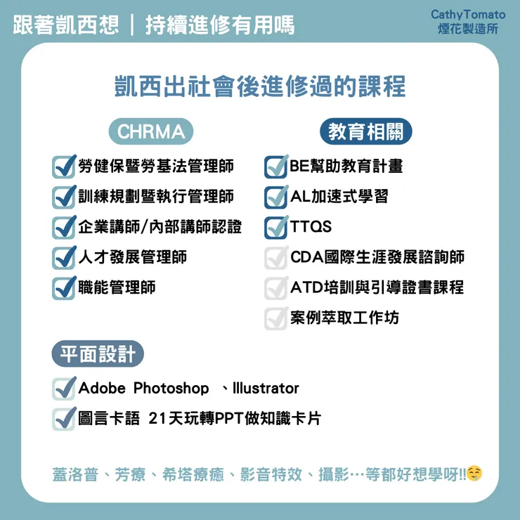 凱西出社會後進修過的課程