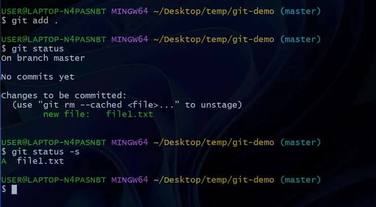 系統提示檔案加入至暫存區，等待提交