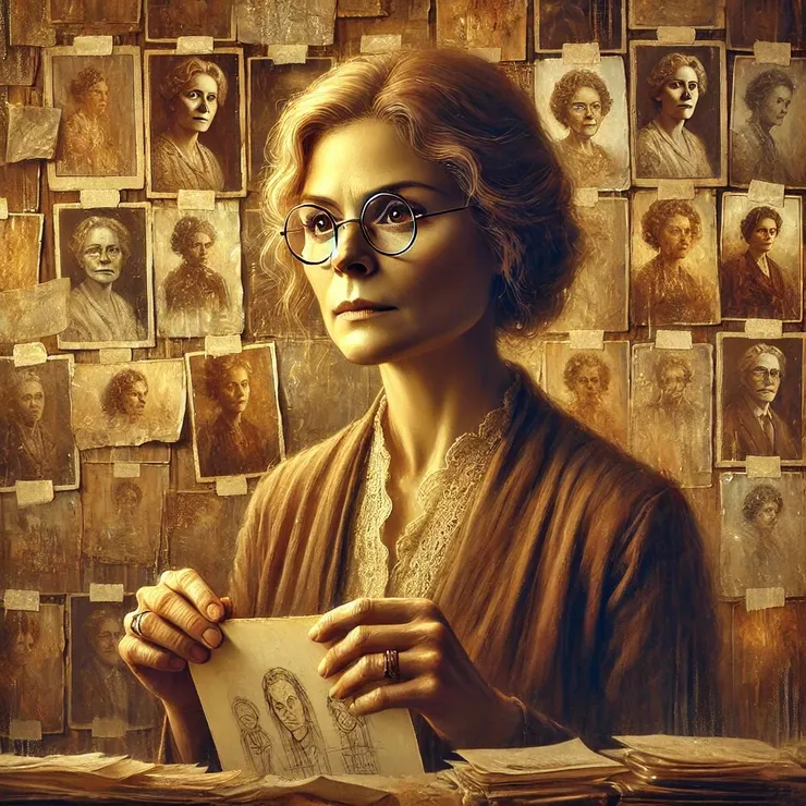 A faint visage peers through, like a half-formed memory emerging from obscurity. Jane feels the weight of its story, a tug at the edges of her consciousness.