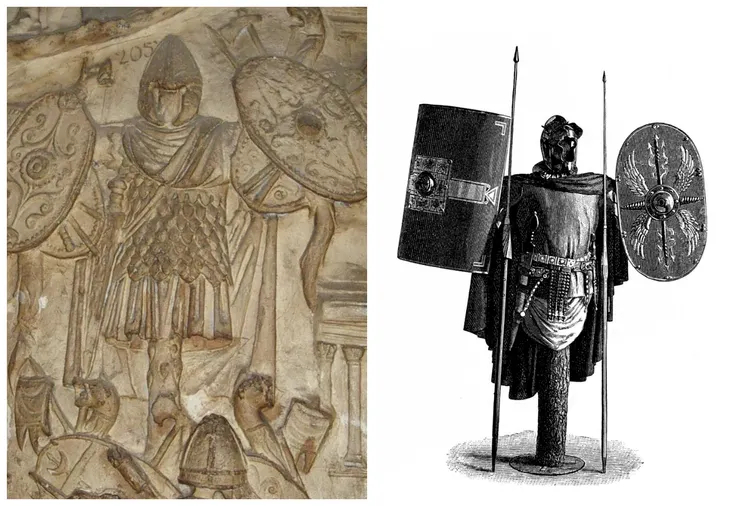 羅馬戰利品柱（tropaeum）這種紀念物是把敵人的盔甲與盾牌掛在柱子上，象徵戰勝。最早甚至是把武器掛在一棵樹幹上形成的。