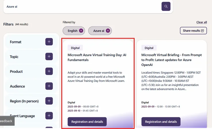 微軟Training Day報名頁面