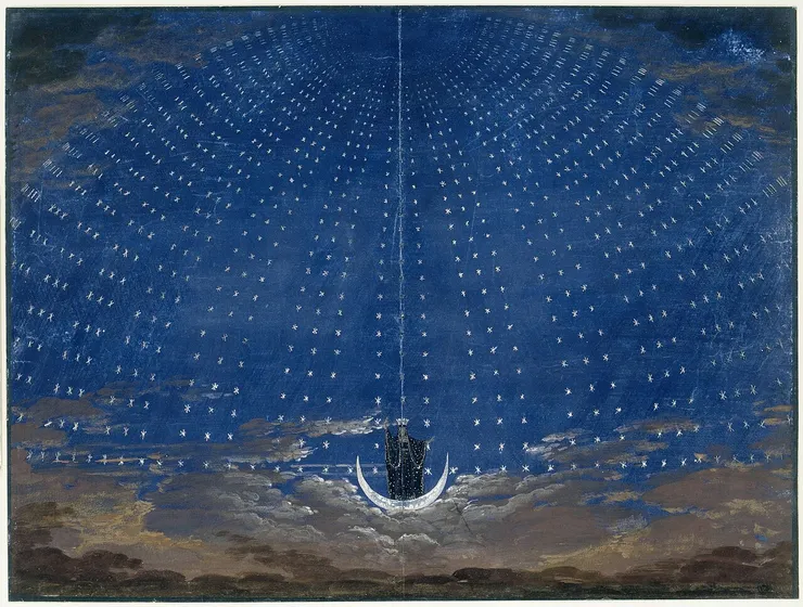 The arrival of the Queen of the Night. Stage set by Karl Friedrich Schinkel for an 1815 production.