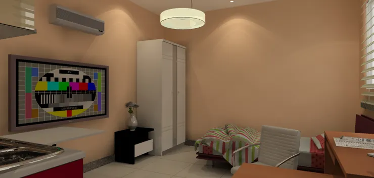 這房子的天花燈就是一盞大圓盤燈，簡單樸實。