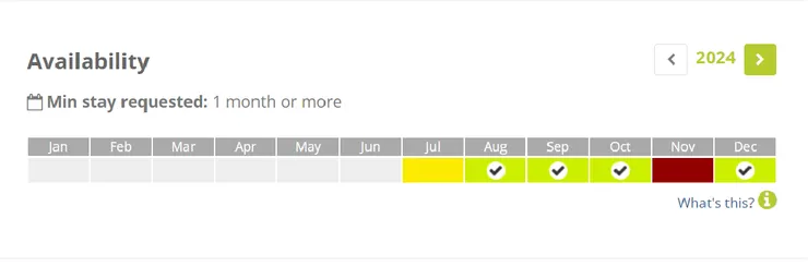 換宿時間條,紅色代表不行,黃色是可能正在跟其他人洽談,綠色是完全有空的時間