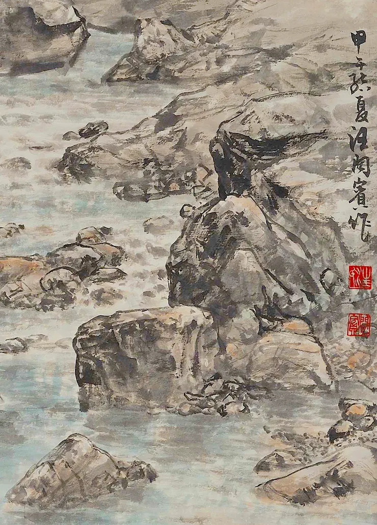 〈清溪垂釣〉局部－右邊岩岸