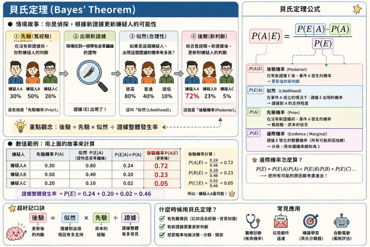 貝氏定理學習圖 / AI 生成