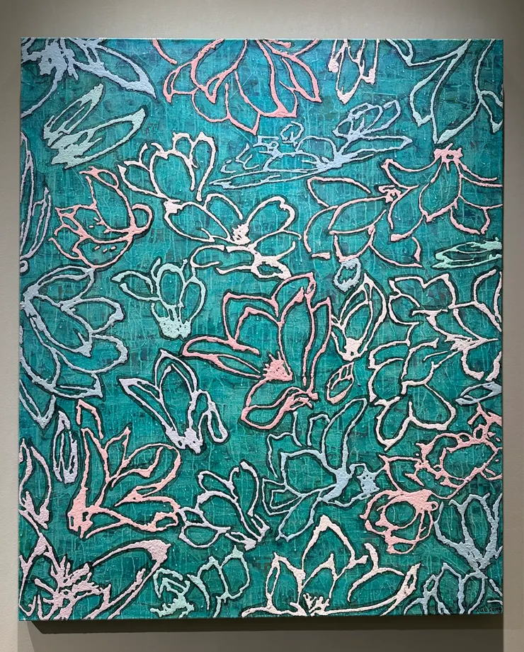 薛松，被譽為中國波普藝術（Pop Art）最重要的藝術家之一，也是「新海派」藝術家代表人物。這幅是「法自然系列 白玉蘭」，很美。