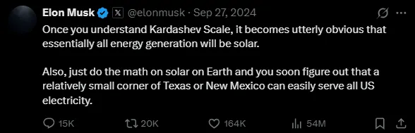 「只要德州或新墨西哥州的小角落，就能滿足美國電力需求！」