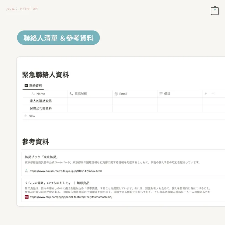 聯絡人清單 ＆參考資料