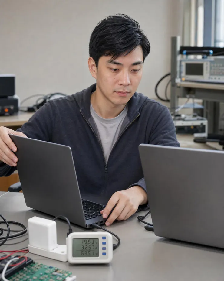 梁练伟对比两台 AI PC 的功耗和充电表现
