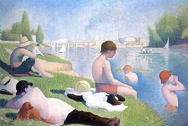 Georges Seurat 《阿尼埃爾浴場 Bathers at Asnieres》1884年（1887年補筆） | 油彩 | 英國倫敦國家畫廊 National Gallery