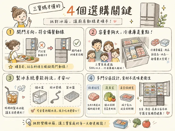 三寶媽必看!冰箱選購4大關鍵 變頻冰箱 容量 開門 多門 製冰系統 大容量家用冰箱指南