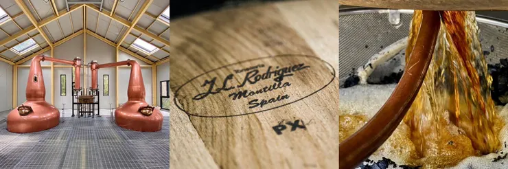 Forsyths蒸餾器 / PX雪莉桶 / 熟成威士忌倒桶作業 (照片來自Three_Societies官方Instagram)