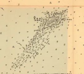 1937年的基隆港附近海圖，除了島嶼之外尚有向西南方延伸的淺水區