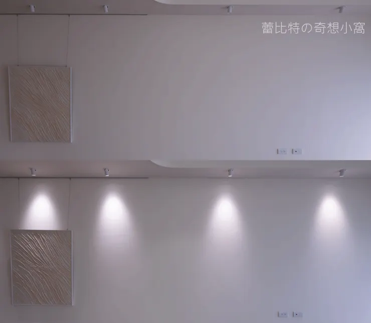 平凡的一面白牆，打了燈光後瞬間變成藝術畫廊