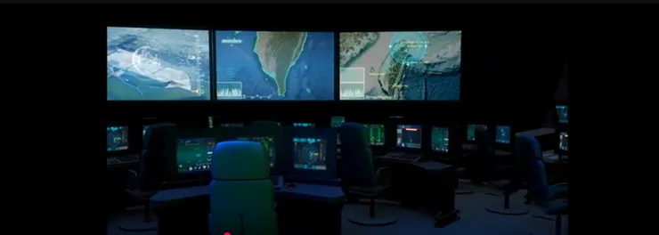 迅聯戰系的示意圖。資料來源：中科院2017台北國際航太展-艦艇及戰情示意模型Youtube影片