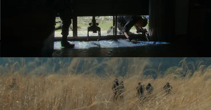 追殺者跟機器犬，似乎都象徵這些雇傭兵都僅是「鬣狗」般的「弱者」。（Source：Disney +。）