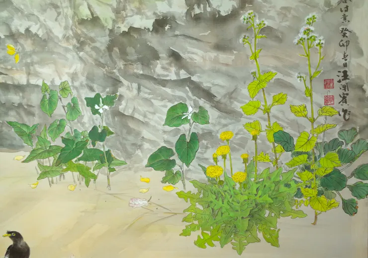 〈黃山谷詩意〉局部－魚腥草、咸豐草