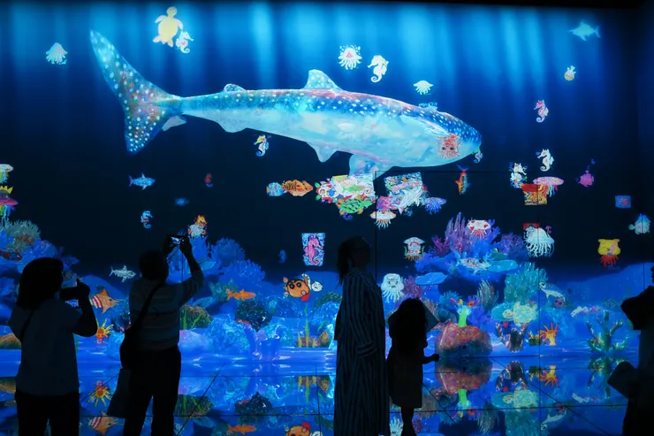 牆面投影成海洋世界,都是大家創作出來的生物!