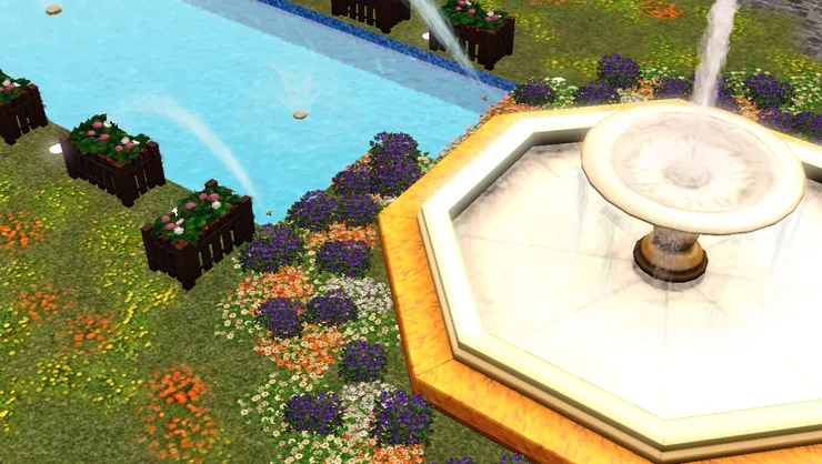 水泉前細小的角落都擺了花，我一點都沒馬虎。