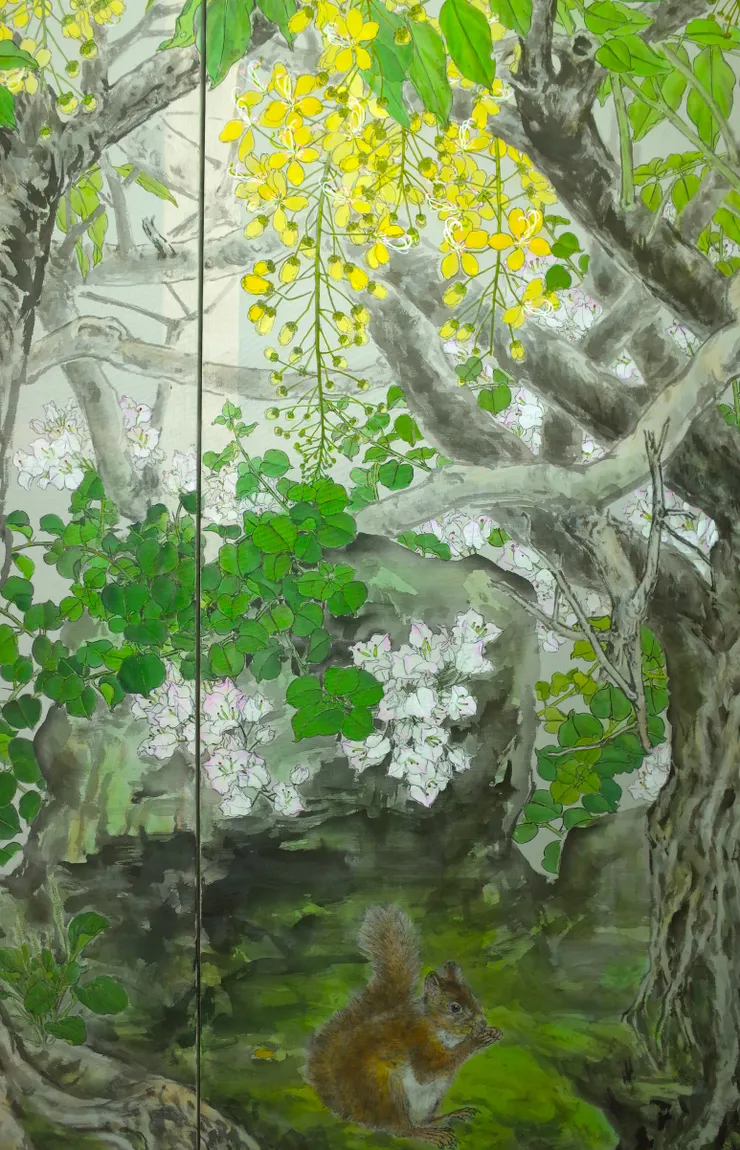 〈黃山谷詩意〉局部－松鼠、九重葛