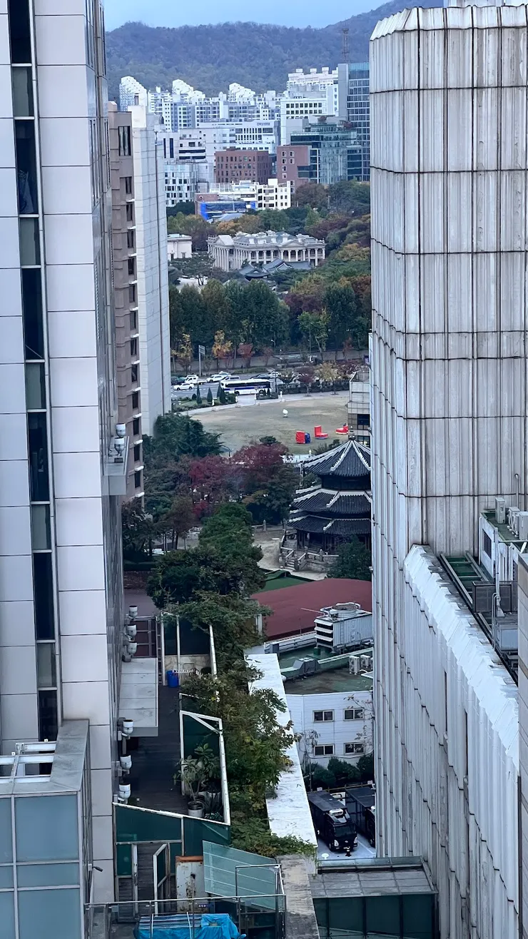 可看見德壽宮三層樓的石造殿，中間似天壇的建築物。