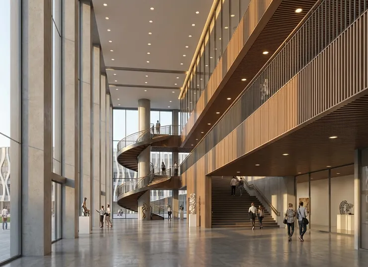 Bir BIM modelinden üretilmiş AI tabanlı mimari render çıktısı