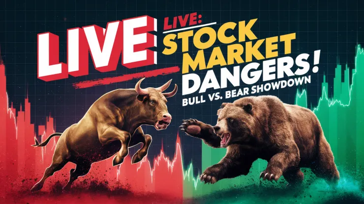 For a live stream about the dangers of the stock market focusing on bull and bear markets, here's a suggestion for the YouTube thumbnail:  **Title: "LIVE: Stock Market Dangers! Bull vs. Bear Showdown"**  **Thumbnail Design Elements:** 1. **Background:** A dramatic stock market graph with sharp rises and falls in red and green. 2. **Main Focus:**   - On the left, a fierce bull charging upwards.  - On the right, an aggressive bear swiping downwards. 3. **Text Overlay:**   - "LIVE" in bold, large, and red letters with a play button symbol to grab attention.  - "Stock Market Dangers!" in bold and vibrant letters at the top.  - "Bull vs. Bear Showdown" in a slightly smaller font below. 4. **Effects:** Use fiery effects around the bull and icy effects around the bear to emphasize the contrasting nature of the markets. 5. **Additional Elements:**   - A warning symbol (triangle with an exclamation mark) to highlight the danger aspect.  - A "LIVE" badge or icon to indicate the live streaming nature of the content.  This design will make the thumbnail visually compelling and clearly communicate the live nature of the discussion on the risks associated with bull and bear markets in the stock market.