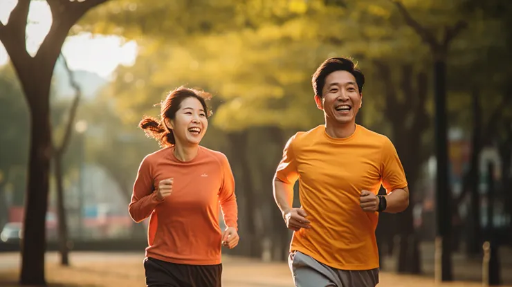 新手爸媽一起到公園開心慢跑