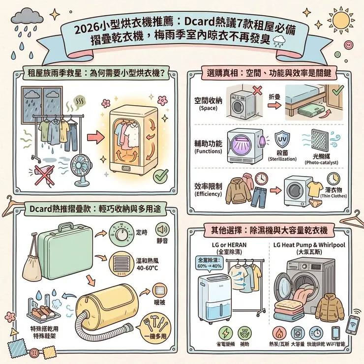 2026小型烘衣機推薦:Dcard熱議7款租屋必備摺疊乾衣機,梅雨季室內晾衣不再發臭 🌧️