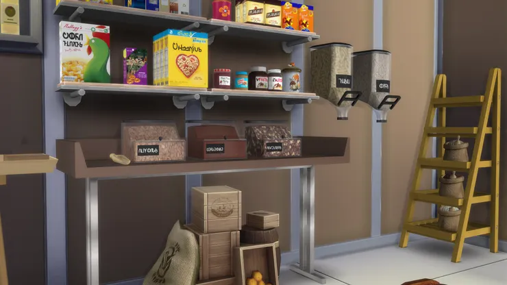 穀物片這種盒子要打開來取，而通心麵則拉動前面的開關，小心別掉到四處都是。