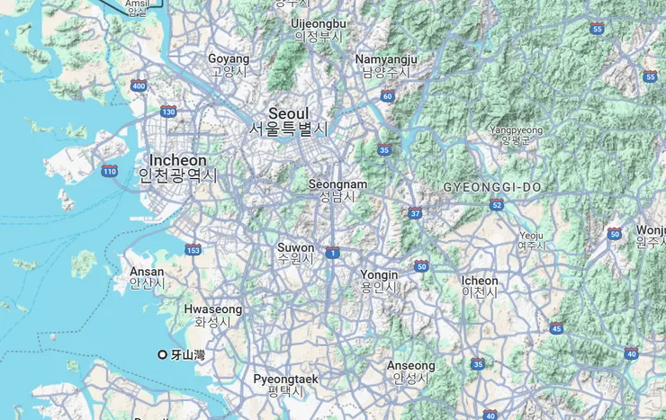 附個地圖好了，上面的INCHEON就是仁川，下面是牙山。