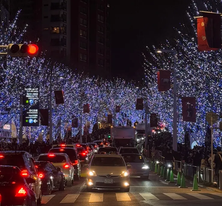 六本木街道的聖誕燈飾，讓節慶氛圍格外濃厚。