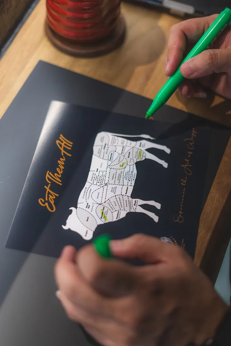 餐廳會提供卡片，讓你知道吃下去的每一口，是和牛那個部位。