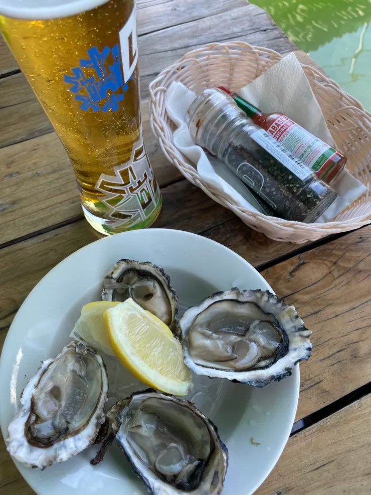 來旁邊的餐館休息一下 當地啤酒跟野生生蠔