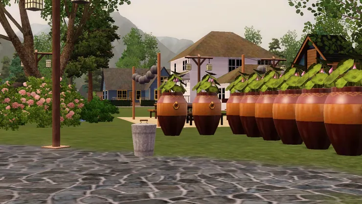 這邊的花在大缸中。