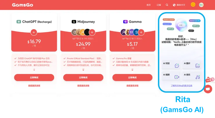 GamsGo 整合的AI工具: Rita