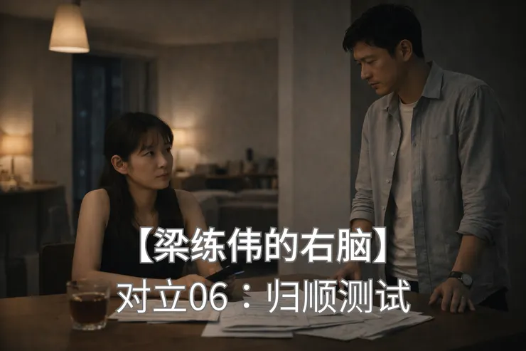 白小姐在餐桌前看着梁练伟，桌上摊着婚礼资料