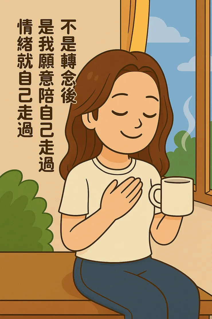 那不是轉念後的結果，而是她願意陪自己走過，情緒才會自己流完。