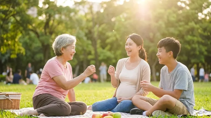 三代同堂健康出行。青少年、準媽媽與中高齡族群都是補鈣重點對族群，正確補鈣才能守護全家人的行動力