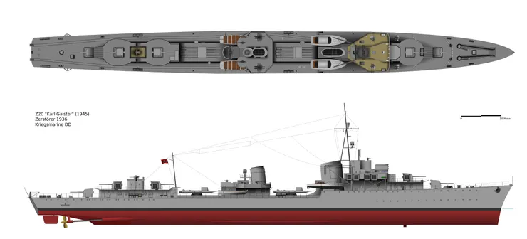 Z-20 卡爾·加爾斯特號圖樣（1945年艦況）