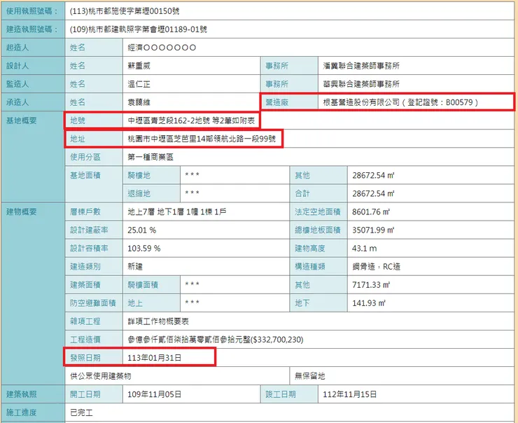 來源：桃園市建築執照存根查詢系統